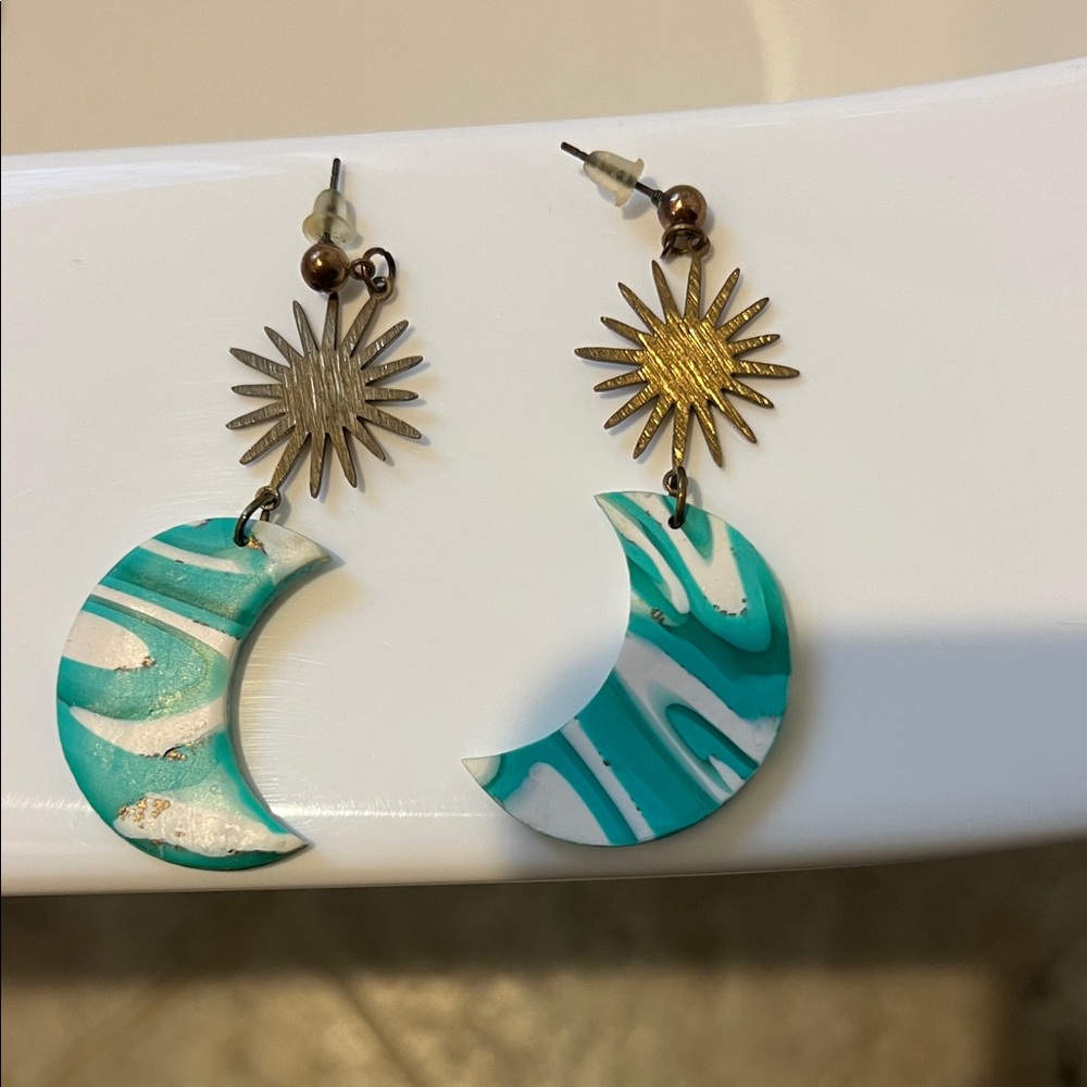 Turquoise and White Crescent Earrings